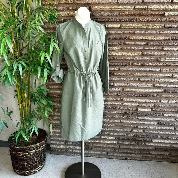 Appleseed's Sage Green Waisted Long Sleeve Travel Shirt Dress NEW - Picture 1 of 11